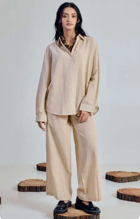 Beige Colour Linen Blend Western Wholesale Co Ord Set In India SET0214
